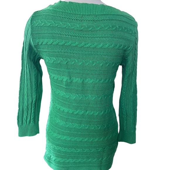 CHAPS Ralph Lauren Kelly Green Boatneck Cable Knit Sweater 3/4 Sleeve MEDIUM - Picture 3 of 9